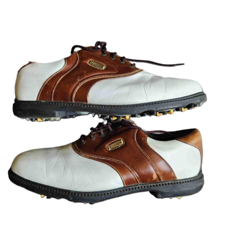 Footjoy Mens Golf Shoes White Brown Lace Up Size 10 - Picture 3 of 6